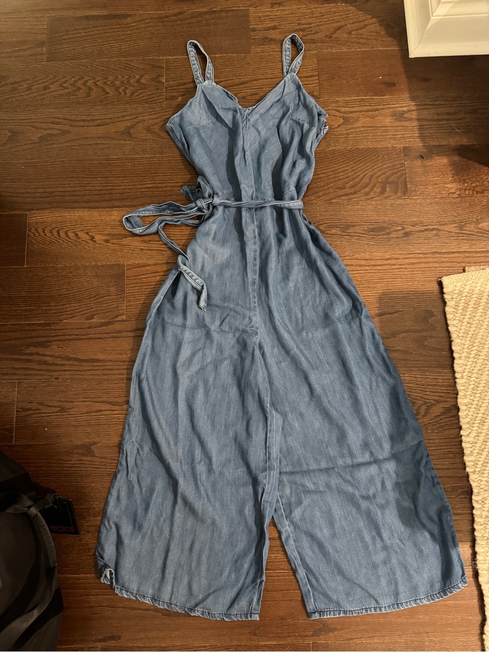 Universal Thread Light Blue Denim Tie-Waist Wide-Leg Jumpsuit